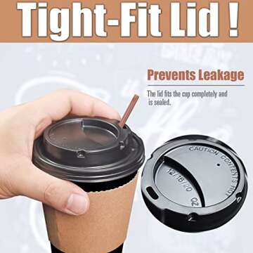 Luckypack Disposable Coffee Cups To Go with Travel Lids Sleeves and Straws 100% Biodegradable & Compostable Pla Eco Friendly Paper Coffee Cups 100 Sets of 12 oz