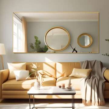 NeuType 69"x32" Large Full Length Mirror Bedroom Mirror Rectangle Wall-Mounted Mirror Hanging or Leaning Against Wall, Golden