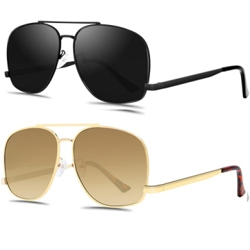 GUVIVI Classic Aviator Sunglasses for Women Men Oversized 70s Vintage Trendy Metal Square Aviators S...