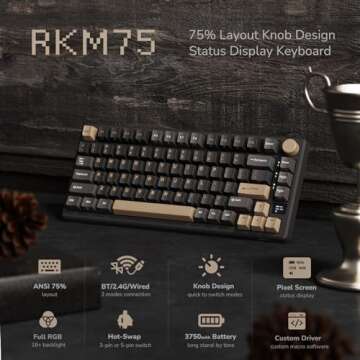 RK ROYAL KLUDGE M75 Wireless Mechanical Keyboard with OLED Display, Triple Mode Connectivity, 75% La...