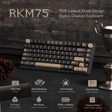 RK ROYAL KLUDGE M75 Wireless Mechanical Keyboard with OLED Display, Triple Mode Connectivity, 75% La...