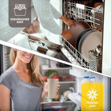 Teivio 32-Piece Kitchen Plastic Wheat Straw Dinnerware Set, Service for 8, Unbreakable Plates, Bowls and Cups Set, Farmhouse Outdoor Camping Dishes for Rustic Life/Country/Vintage, Aesthetic