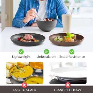 Teivio 32-Piece Kitchen Plastic Wheat Straw Dinnerware Set, Service for 8, Unbreakable Plates, Bowls and Cups Set, Farmhouse Outdoor Camping Dishes for Rustic Life/Country/Vintage, Aesthetic