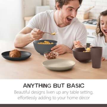 Teivio 32-Piece Kitchen Plastic Wheat Straw Dinnerware Set, Service for 8, Unbreakable Plates, Bowls and Cups Set, Farmhouse Outdoor Camping Dishes for Rustic Life/Country/Vintage, Aesthetic