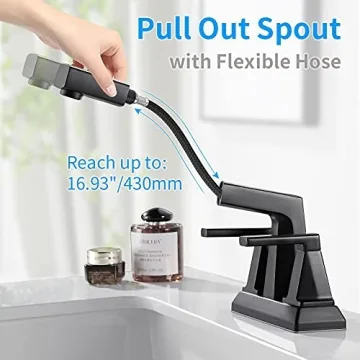 HANLIAN Matte Black Bathroom Sink Faucet with Pull Out Sprayer