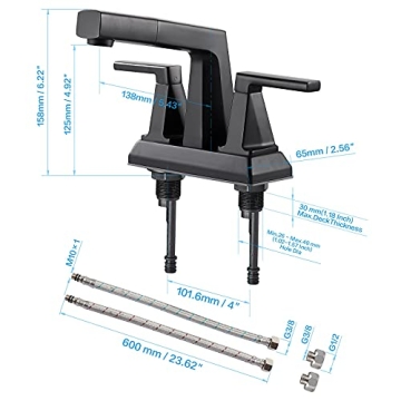 HANLIAN Matte Black Bathroom Sink Faucet with Pull Out Sprayer