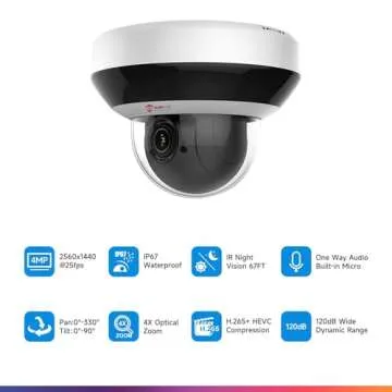Anpviz 4MP PoE PTZ IP Camera with 4X Optical Zoom, 2560x1440@25fps, H.265+ Dome Security Camera, Perimeter Protection, Built-in Audio, Alarm, 330° Pan 90° Tilt, Card Slot, Guarding Vision(H Series)