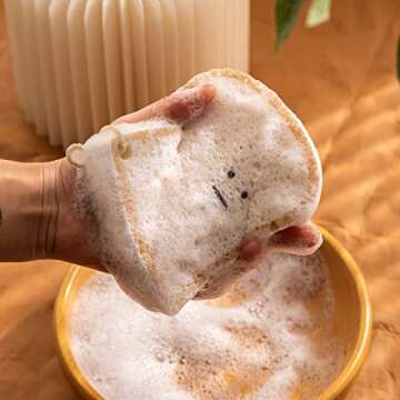 LUFOFOX Natural Kitchen Sponges,4 Pack Toast Shape Non-Scratch Wood Pulp Dish Sponge for Washing Dishes,Cute Heavy Duty Sponges for Cleaning