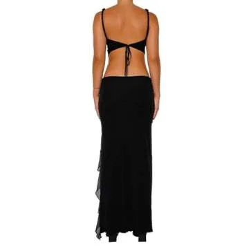 Women's Sexy Two Piece Long Skirt Set Halter Crop Tube Top and Split Maxi Skirt Summer Outfits Y2k Clubwear(A9- Black,S)