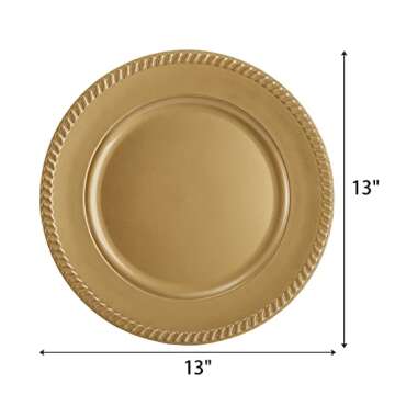 Suwimut 12 Pack Plastic Gold Charger Plates, 13 Inch Reusable Round Beaded Charger Plates, Decorativ...