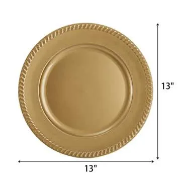 Suwimut 12 Pack Plastic Gold Charger Plates, 13 Inch Reusable Round Beaded Charger Plates, Decorativ...