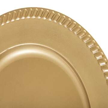 Suwimut 12 Pack Plastic Gold Charger Plates, 13 Inch Reusable Round Beaded Charger Plates, Decorative Dinner Chargers Bulk Serving Plates for Wedding, Party, Catering Event, Tabletop Decor