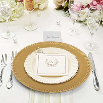 Suwimut 12 Pack Plastic Gold Charger Plates, 13 Inch Reusable Round Beaded Charger Plates, Decorative Dinner Chargers Bulk Serving Plates for Wedding, Party, Catering Event, Tabletop Decor