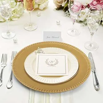 Suwimut 12 Pack Plastic Gold Charger Plates, 13 Inch Reusable Round Beaded Charger Plates, Decorative Dinner Chargers Bulk Serving Plates for Wedding, Party, Catering Event, Tabletop Decor