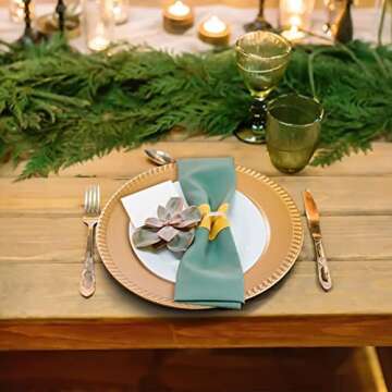 Suwimut 12 Pack Plastic Gold Charger Plates, 13 Inch Reusable Round Beaded Charger Plates, Decorative Dinner Chargers Bulk Serving Plates for Wedding, Party, Catering Event, Tabletop Decor