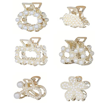 6 Piece Mini Hair Claw Clip With Pearl, Sweet Barrettes Claw Crab Hairpins Styling, Fashion Hair Acc...