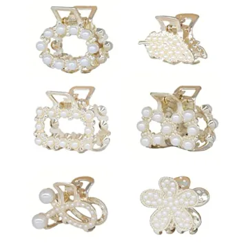 6 Piece Mini Hair Claw Clip With Pearl, Sweet Barrettes Claw Crab Hairpins Styling, Fashion Hair Acc...