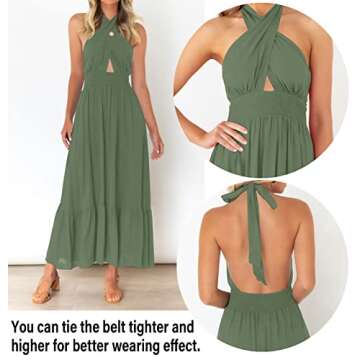 ZESICA Women's 2025 Summer Crossover Halter Neck Sleeveless Plaid Cut Out Backless Flowy A Line Maxi...