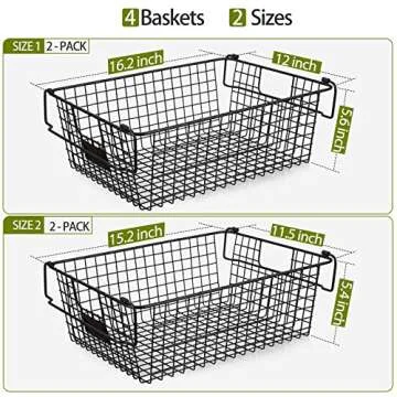 4 Pack [ XXXL Large ] STACKABLE Wire Baskets for Organizing - Pantry Storage and Organization Metal Bins for Produce, Food, Fruit - Kitchen Bathroom Closet Cabinet, Countertop, Under Sink Organizer