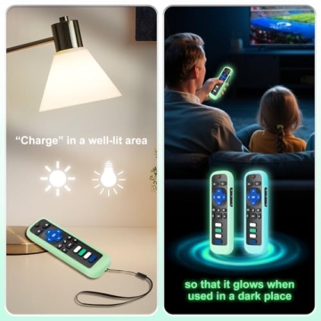 for Roku-Remote-Cover,Compatible with All Roku TV Remote Glow in The Dark Silicone Protective Case Blue and Green 2-Pack