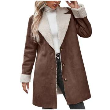 Leodye Womens Winter Coats Plus Size Fleece Lined Jackets 2024 Suede Coats Warm Sherpa Notch Lapel O...