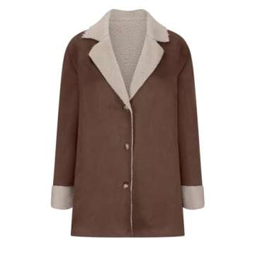 Leodye Womens Winter Coats Plus Size Fleece Lined Jackets 2024 Suede Coats Warm Sherpa Notch Lapel Outerwear Pea Coats,Brown,Medium