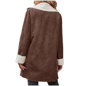 Leodye Womens Winter Coats Plus Size Fleece Lined Jackets 2024 Suede Coats Warm Sherpa Notch Lapel Outerwear Pea Coats,Brown,Medium