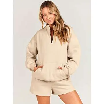 ANRABESS Women 2 Piece Outfits Sweatshirt Shorts Sets 2024 Oversized Casual Lounge Sweat Set Sweatsuit Workout Tracksuit Khaki Medium