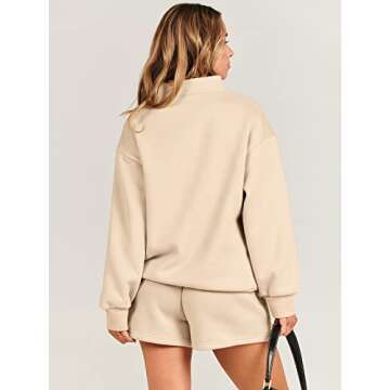 ANRABESS Women 2 Piece Outfits Sweatshirt Shorts Sets 2024 Oversized Casual Lounge Sweat Set Sweatsuit Workout Tracksuit Khaki Medium