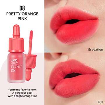 Peripera Ink Airy Velvet Lip Tint, Liquid Lip (0.14 fl oz, 008 PRETTY ORANGE PINK)