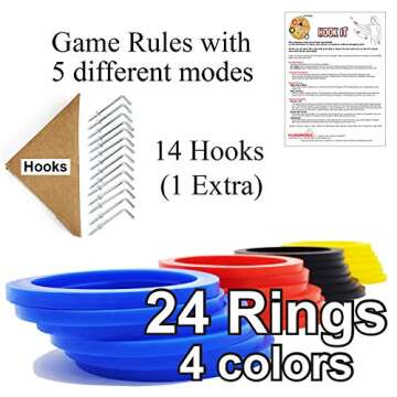 Funsparks Hook It Ring Toss Game for Kids & Adults – Includes 24 Rings and Extra Hook – Indoor & Outdoor Games for Family and Friends – Safe Alternative to Darts
