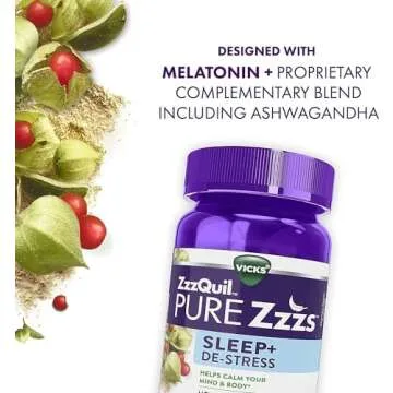 ZzzQuil PURE Zzzs De-Stress Sleep Aid Gummies for Adults