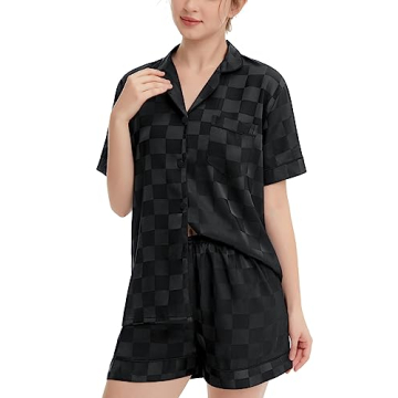 SWOMOG Women’s Satin Pajama Set - Classic Button Down Short Sleeve Sleepwear