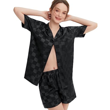 SWOMOG Women's Satin Pajama Set Luxurious Silk Pjs