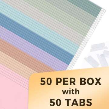 SUNEE Hanging File Folders: 50 Pastel File Organizers