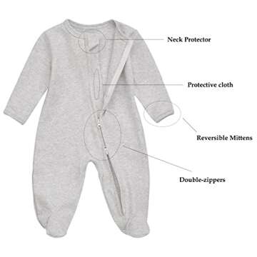 Aablexema Baby Footie Pajamas with Mitten Cuffs, Double Zipper Infant Cotton clothes Sleeper Pjs, Fo...