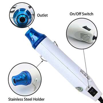 5PCS Bubble Buster Tool for Making Epoxy Glitter Tumblers, Protable Heat Gun for DIY Acrylic Resin Cups Tumblers to Remove Air Bubbles,4Pcs Magic Epoxy Brushes for Even Smooth, Ideal to Bling (White)