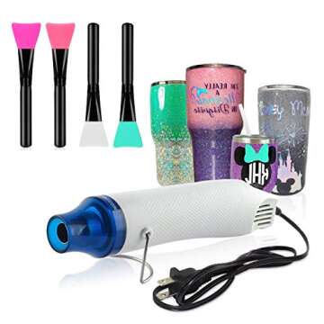 5PCS Bubble Buster Tool for Making Epoxy Glitter Tumblers, Protable Heat Gun for DIY Acrylic Resin Cups Tumblers to Remove Air Bubbles,4Pcs Magic Epoxy Brushes for Even Smooth, Ideal to Bling (White)