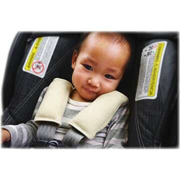 DorDor & GorGor Organic Baby Seat Belt Cushion, Extra Plush, 100% Cotton, Olive Striped, 2 Pack