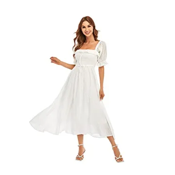 R.YIposha Vintage Square Neck Beach Midi Dress for Women | Stylish Ruffled Design