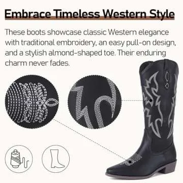 BKWHDAY Cowgirl Boots Womens Cowboy Knee High Boots White Cowgirl Boots Retro Fashion Tall Boots for Ladies