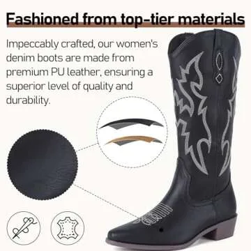 BKWHDAY Cowgirl Boots Womens Cowboy Knee High Boots White Cowgirl Boots Retro Fashion Tall Boots for Ladies