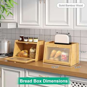 Kiplant Large Bamboo Bread Box with Transparent Wavy Door for Kitchen