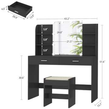 USIKEY Makeup Vanity with LED Lights & Drawers