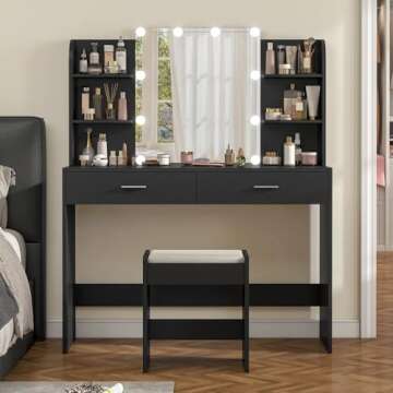 USIKEY Makeup Vanity with LED Lights & Drawers