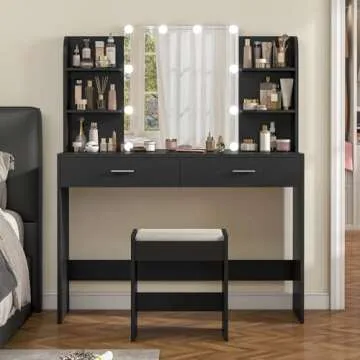 USIKEY Makeup Vanity with LED Lights & Drawers