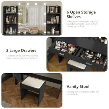 USIKEY Makeup Vanity with LED Lights & Drawers