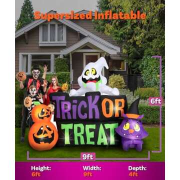 Holidayana Halloween Inflatables 9ft Trick or Treat Yard Sign. Large Halloween Inflatable Outdoor De...
