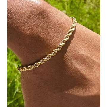 Handmade Gold Plated Cuff Chain Bracelet For Men and Women - Italian Men Gold Filled Rope 4mm Bracel...
