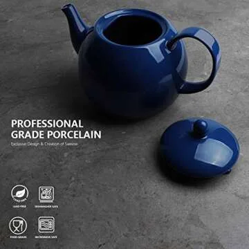 Sweese Porcelain Teapot, 40 Ounce Tea Pot - Large Enough for 5 Cups, Navy